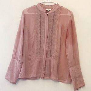 J. Jill “Vintage Feel” Mauve Pink Long Sleeve Eyelet Blouse Women's Small S EUC